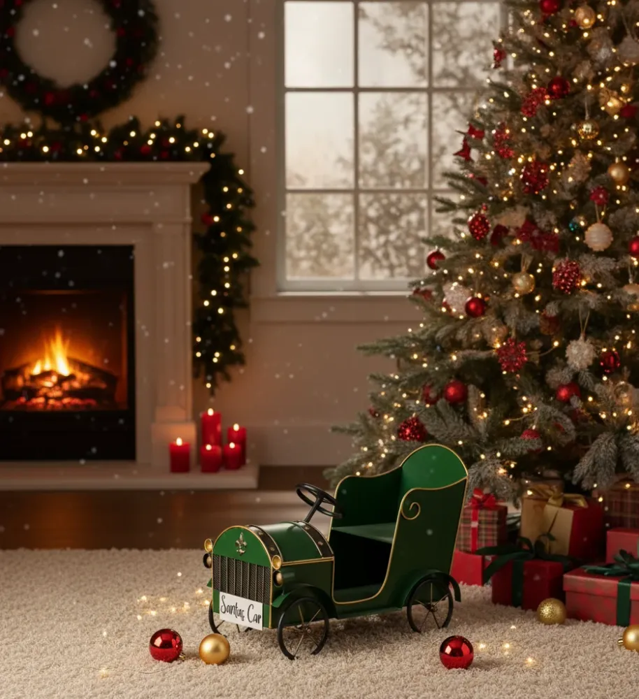 Weihnachtsmann SantasCar Weihnachtsdeko Auto Vintage 51cm