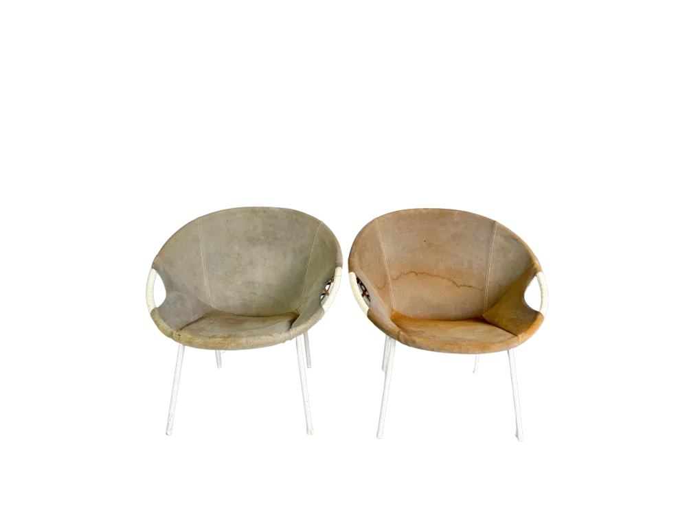 2er Set Original Midcentury Sessel Lusch & Co Baloon Chair Wildleder