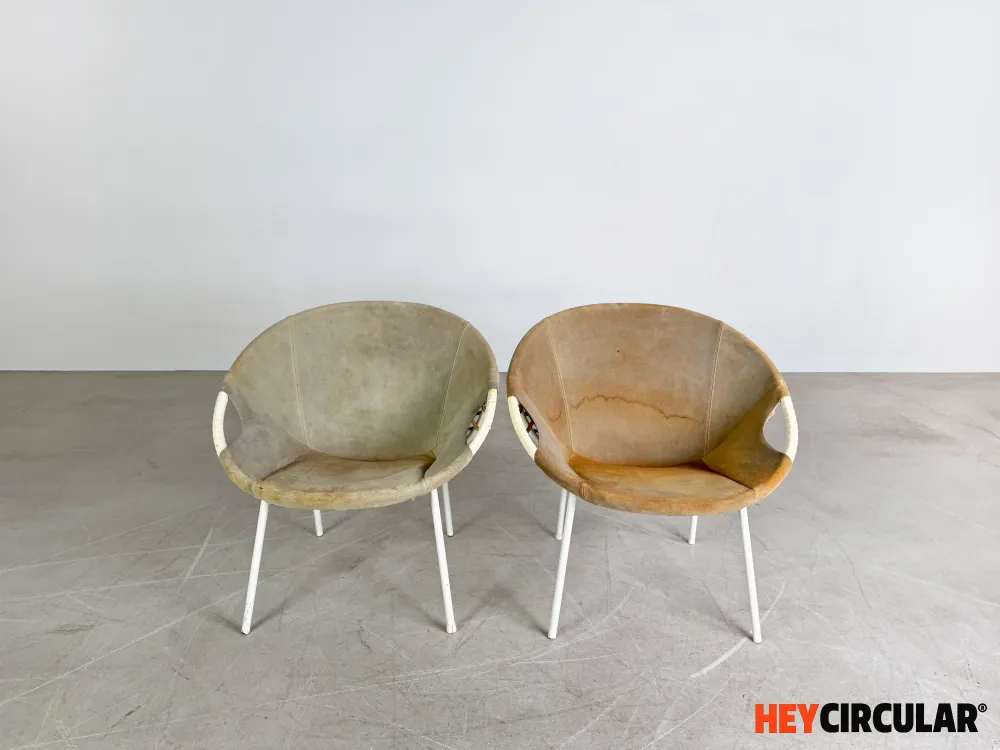 2er Set Original Midcentury Sessel Lusch & Co Baloon Chair Wildleder