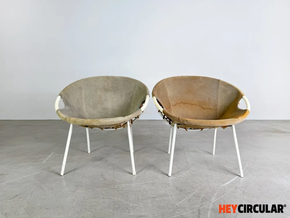 2er Set Original Midcentury Sessel Lusch & Co Baloon Chair Wildleder