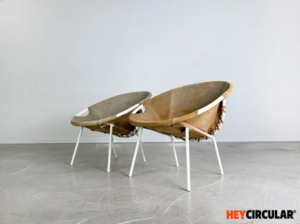 2er Set Original Midcentury Sessel Lusch & Co Baloon Chair Wildleder