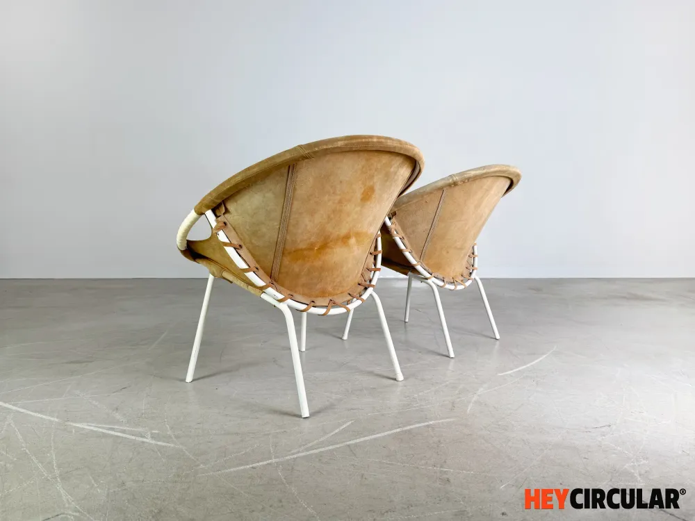 2er Set Original Midcentury Sessel Lusch & Co Baloon Chair Wildleder