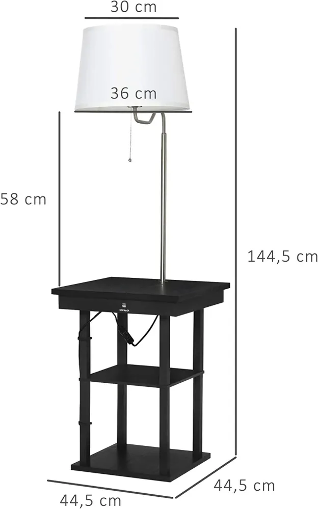 2--1 Stehleuchte Stehlampe Beistelltisch mit 3 Regalen Innenbeleuchtung E27 bis 40W für Wohn-/Schlafzimmer Schwarz+Weiß 44...