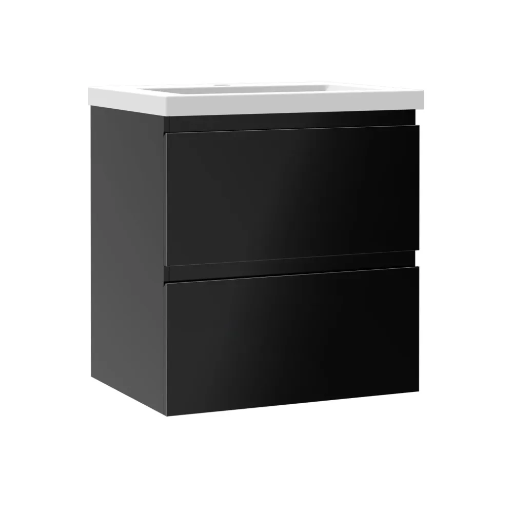 2tlg. Möbel Set Waschbeckenunterschrank mit Keramikbecken Schwarz Hochglanz