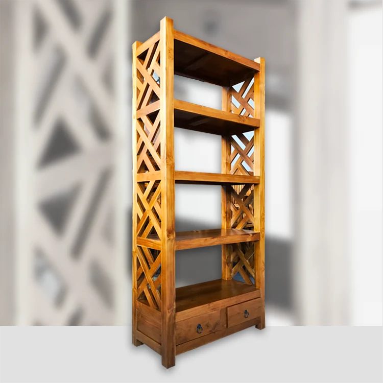Bücherregal, Massives Teakholz, asiatische Möbel, Holzregal 180cm