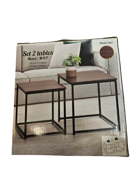 Beistelltisch 2er Set Holz Metall Wohnzimmer Tisch Couchtisch Satztisch