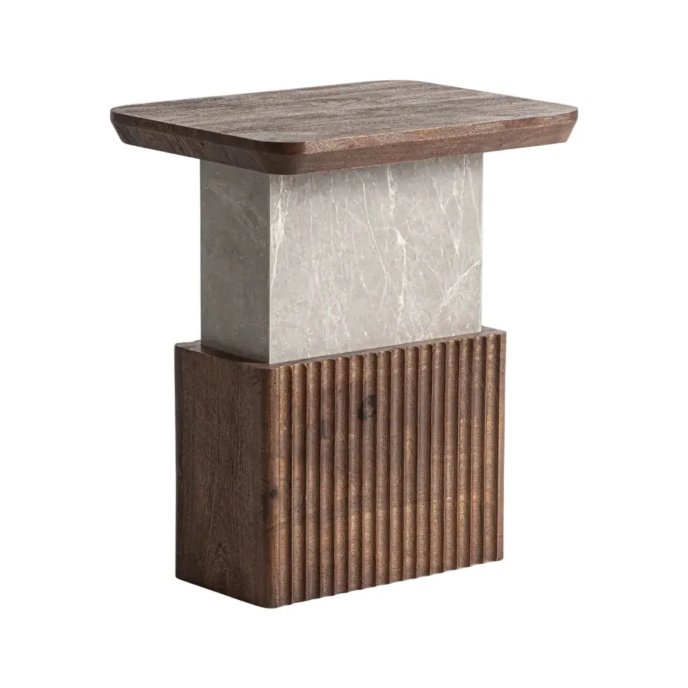 Beistelltisch ANZEX aus Mangoholz mit grauem Marmor