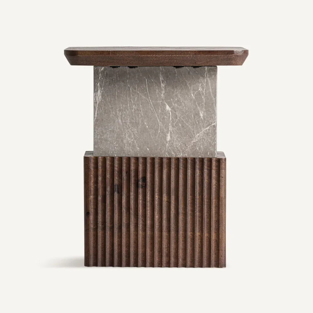 Beistelltisch ANZEX aus Mangoholz mit grauem Marmor