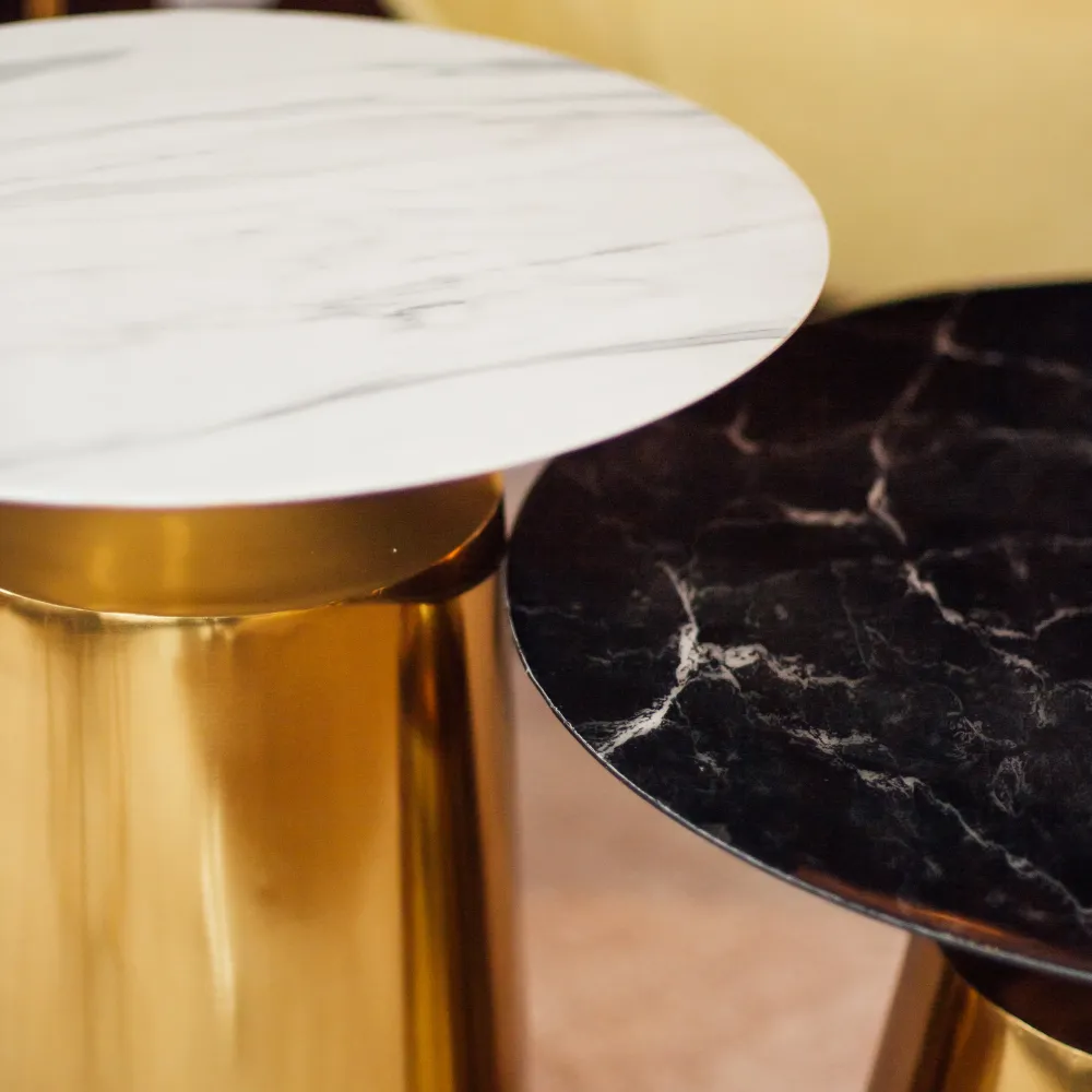 Beistelltisch Black Marble, Stein, Metall - gold, schwarzer Marmor