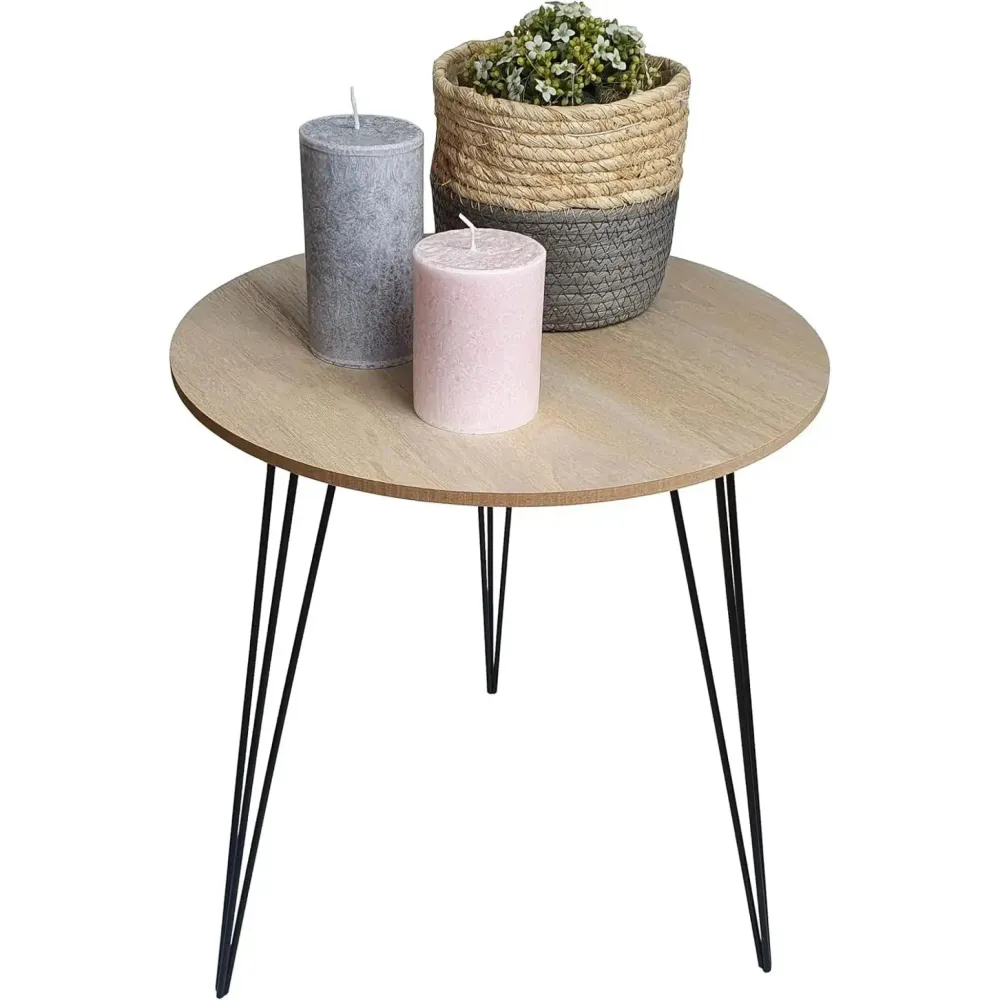 Beistelltisch Couchtisch rund Holz Metall Tisch Nachttisch Holztisch Ø 40 cm