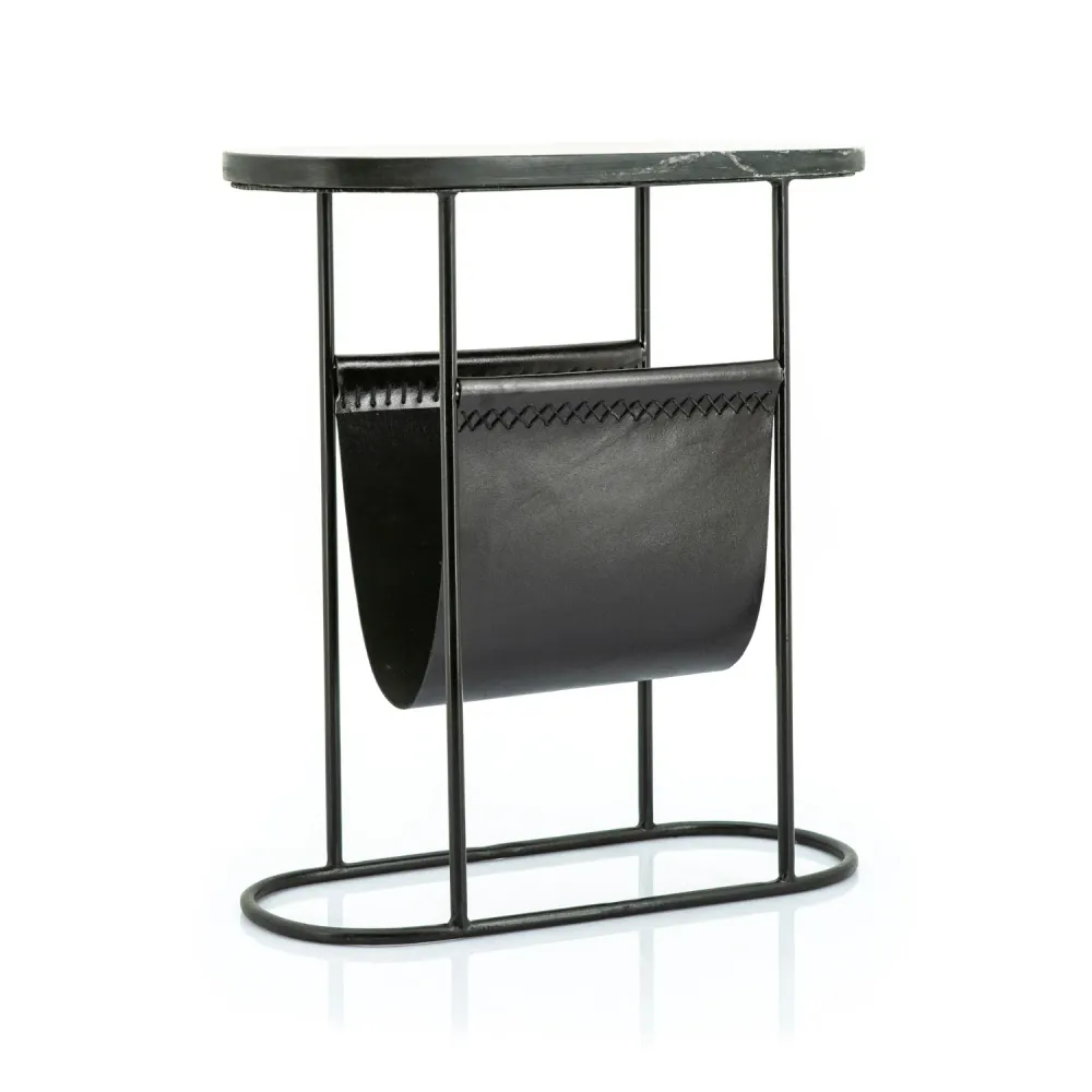 Beistelltisch DAILY schwarze Leder mit Marmorplatte
