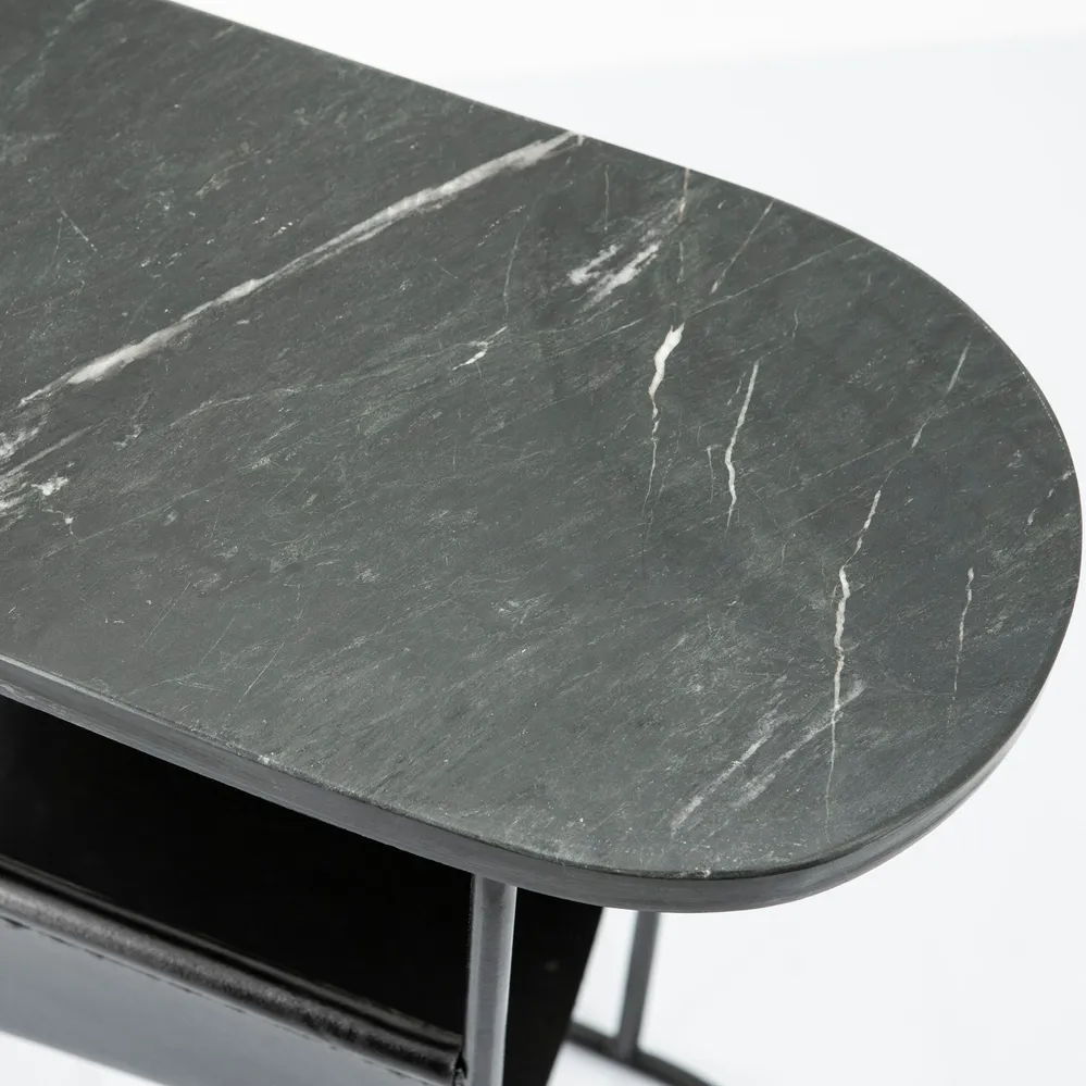 Beistelltisch DAILY schwarze Leder mit Marmorplatte