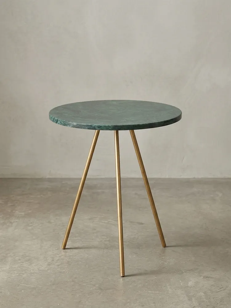 Beistelltisch – Echter Marmor Grün Gold Metallbeine 38x38x44 cm