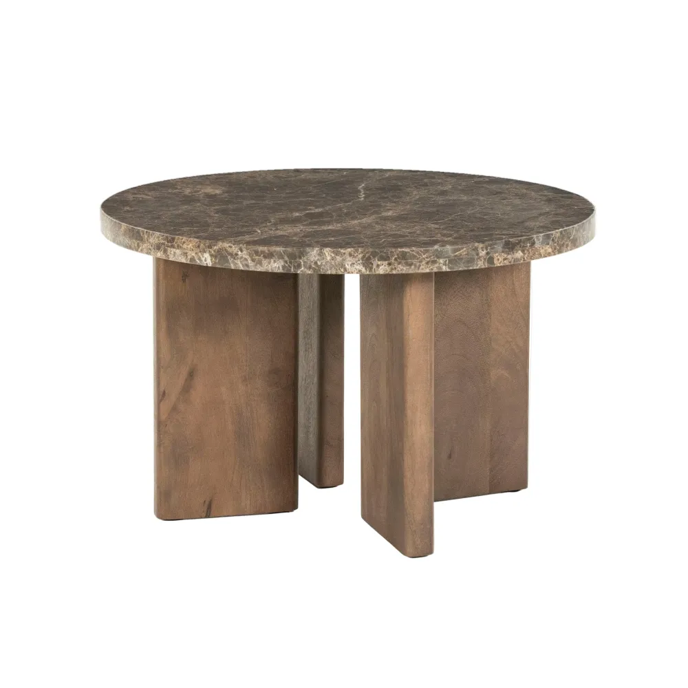 Beistelltisch LANDO dunkelbrauner Marmor mit Holzgestell