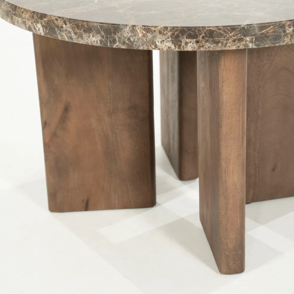 Beistelltisch LANDO dunkelbrauner Marmor mit Holzgestell