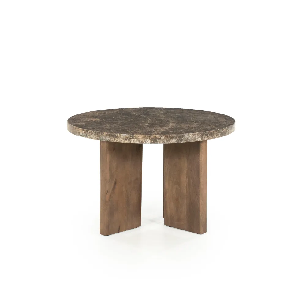 Beistelltisch LANDO dunkelbrauner Marmor mit Holzgestell