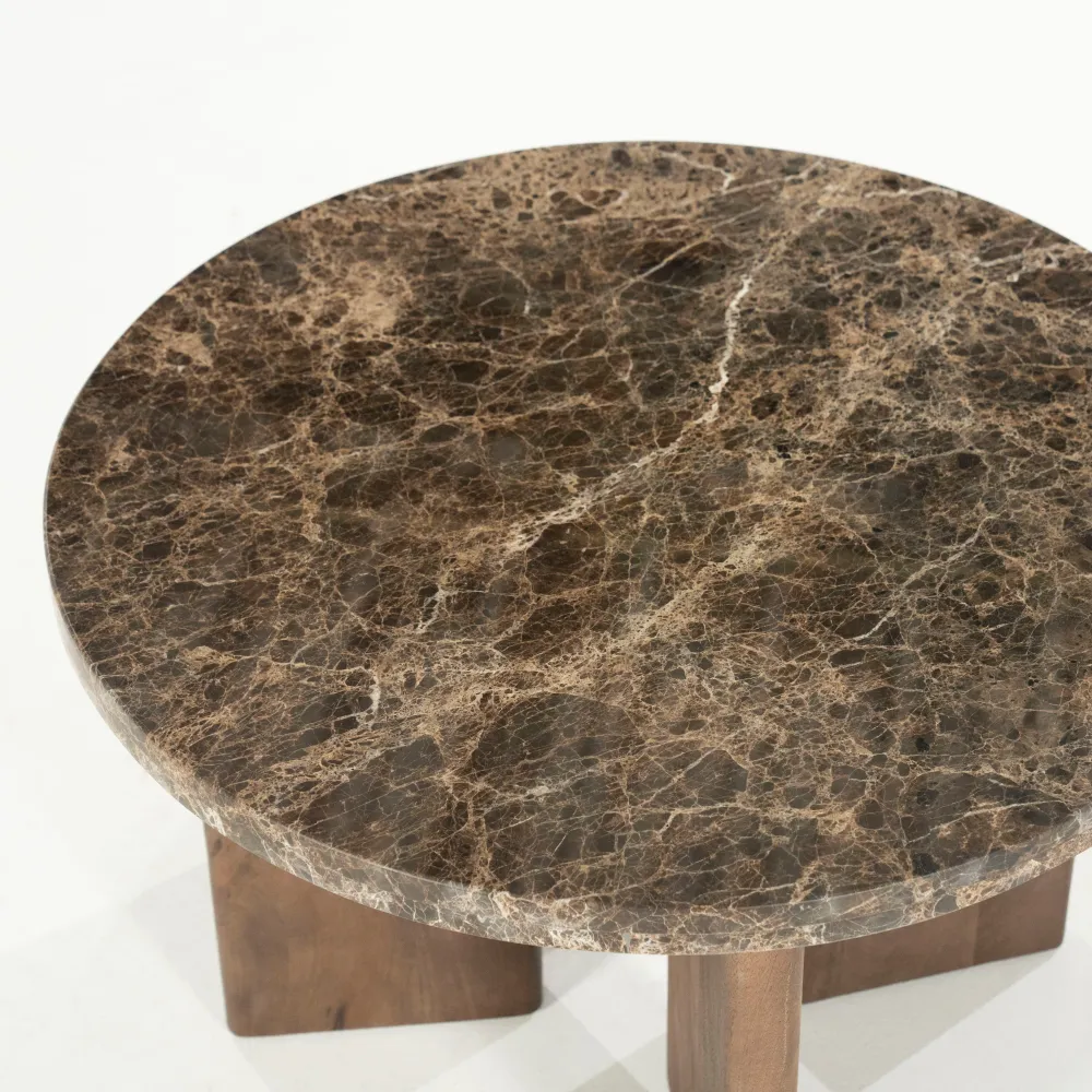Beistelltisch LANDO dunkelbrauner Marmor mit Holzgestell