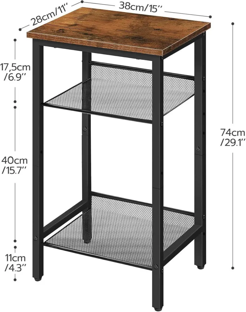 Beistelltisch mit verstellbaren Gitterablagen 38 x 28 x 74