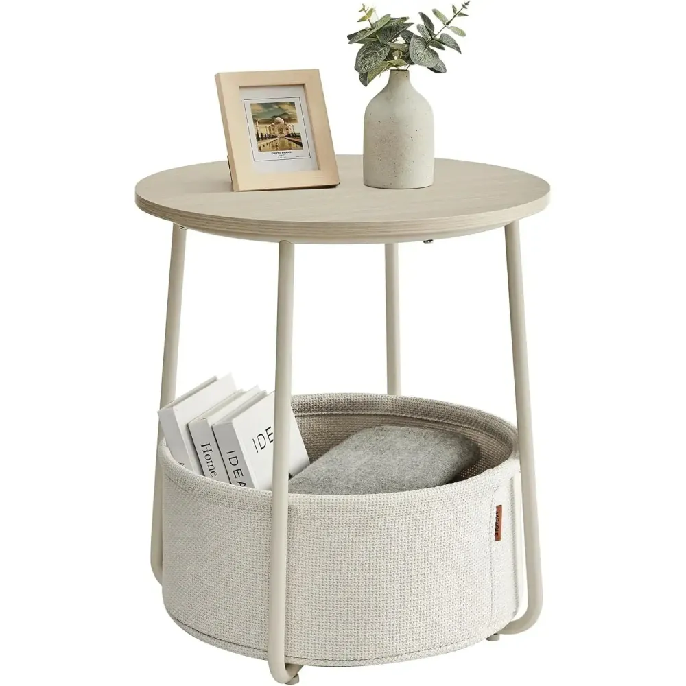 Beistelltisch rund mit Stauraum naturbeige