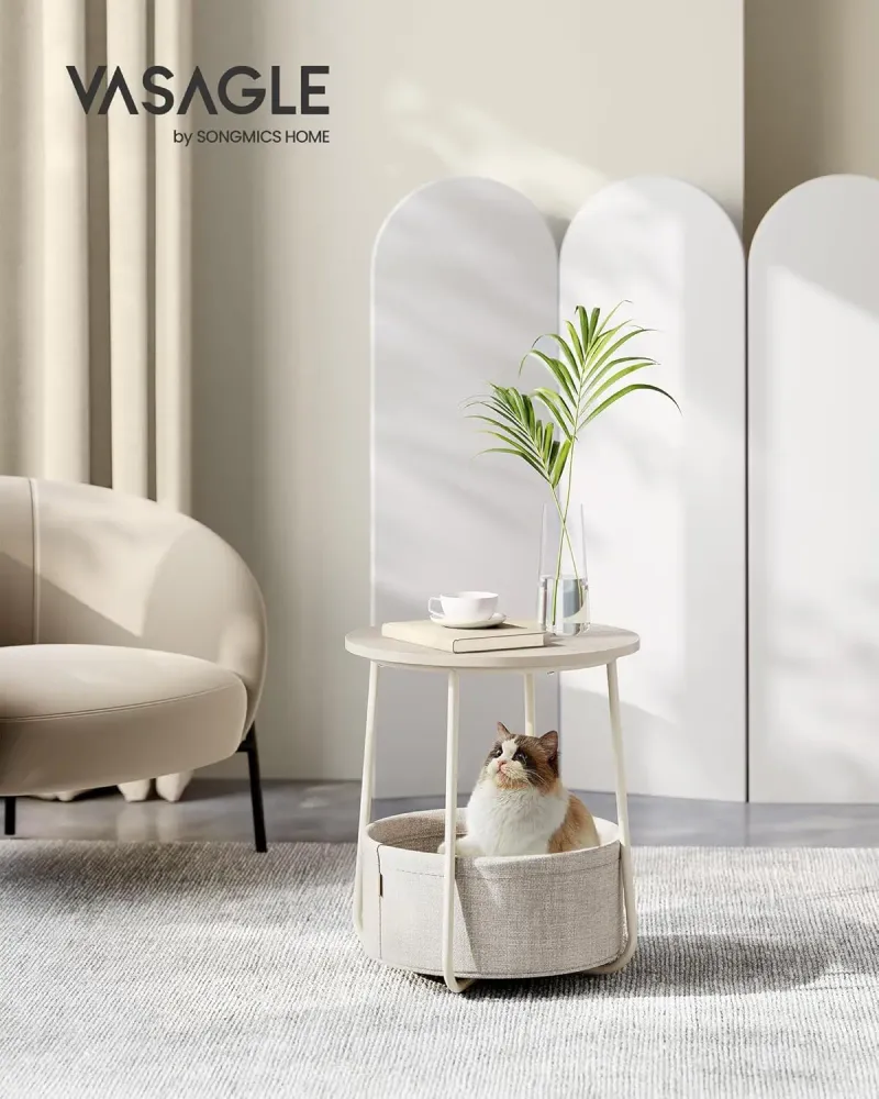 Beistelltisch rund mit Stauraum naturbeige