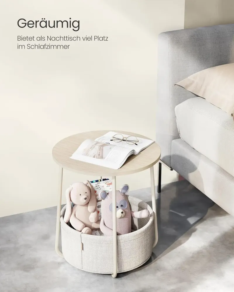 Beistelltisch rund mit Stauraum naturbeige