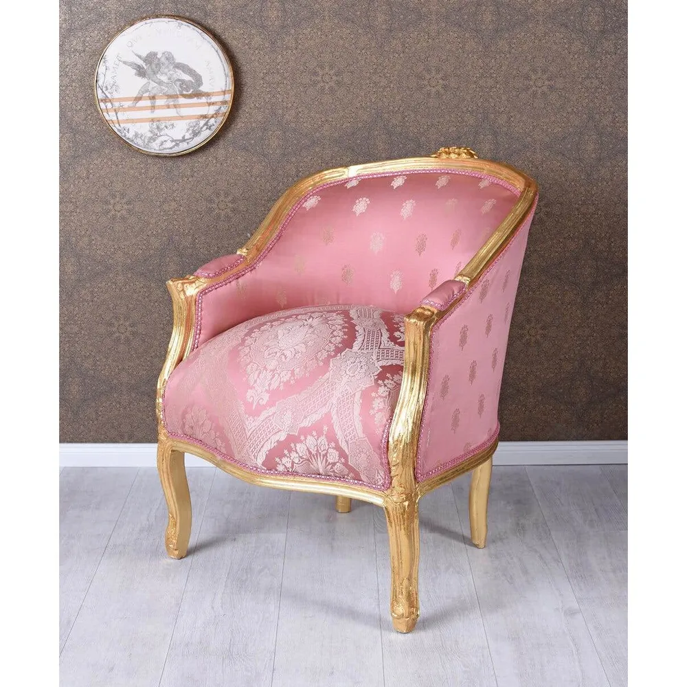 BERGERE EN CONFESSIONAL BAROCK SESSEL GOLD ROSA