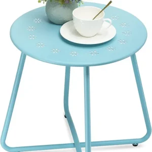Blauer Outdoor Metall-Beistelltisch mit Blumenausschnitten