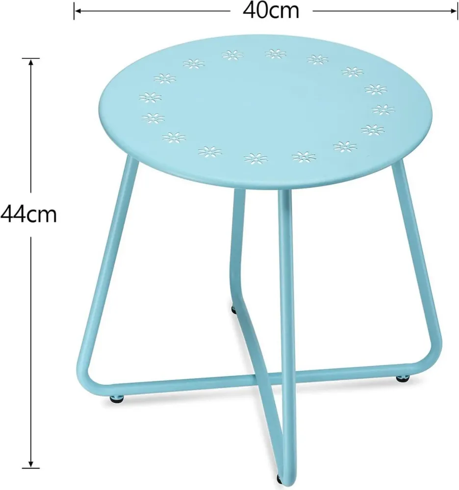 Blauer Outdoor Metall-Beistelltisch mit Blumenausschnitten