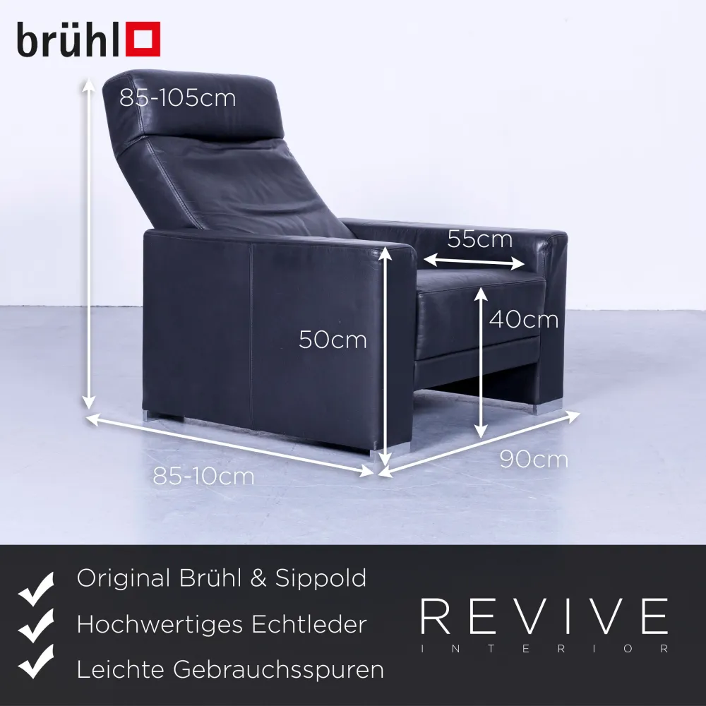 Brühl Designer Leder Sessel Schwarz Einsitzer Echtleder Funktion #5006