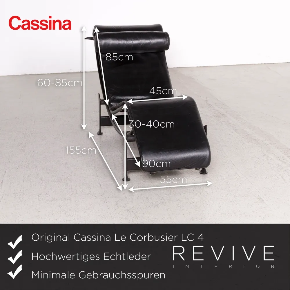 Cassina Le Corbusier LC 4 Leder Liege Schwarz Echtleder Sessel Funktion #7920