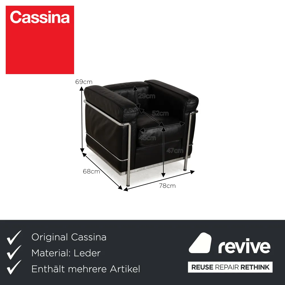Cassina Le Corbusier LC 2 Leder Sessel Garnitur Schwarz