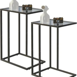C-förmiger Beistelltisch 2er Set Glas Metallrahmen