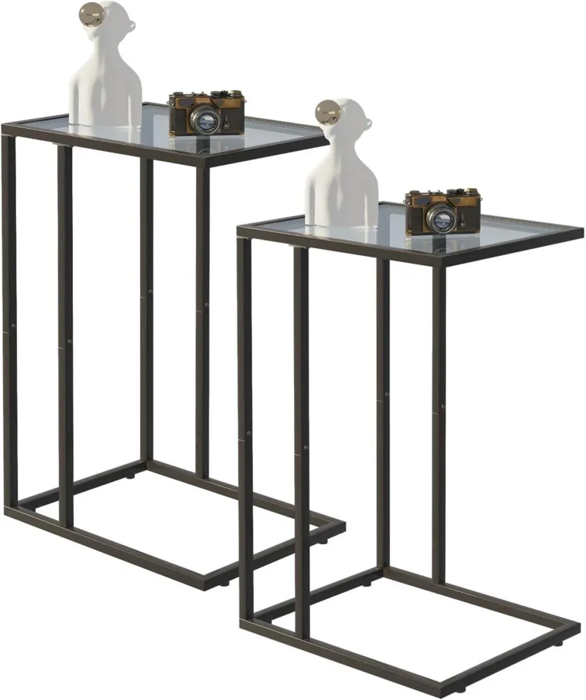 C-förmiger Beistelltisch 2er Set Glas Metallrahmen