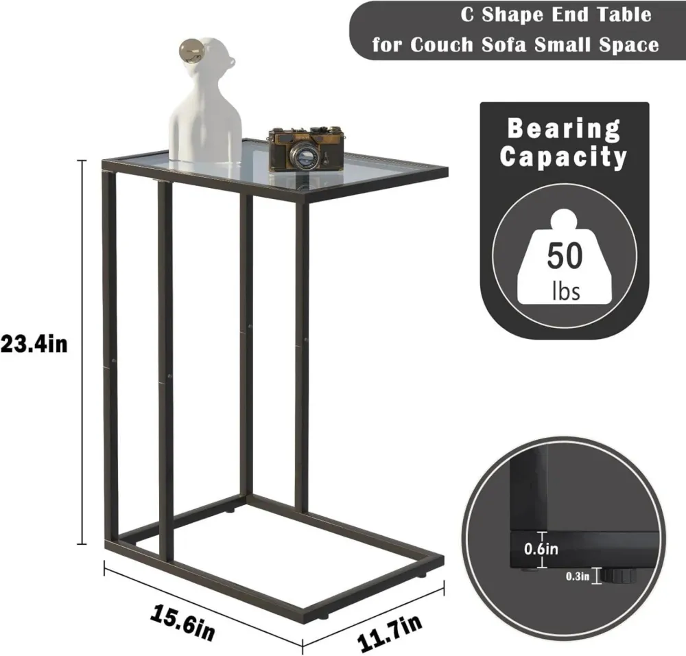 C-förmiger Beistelltisch 2er Set Glas Metallrahmen