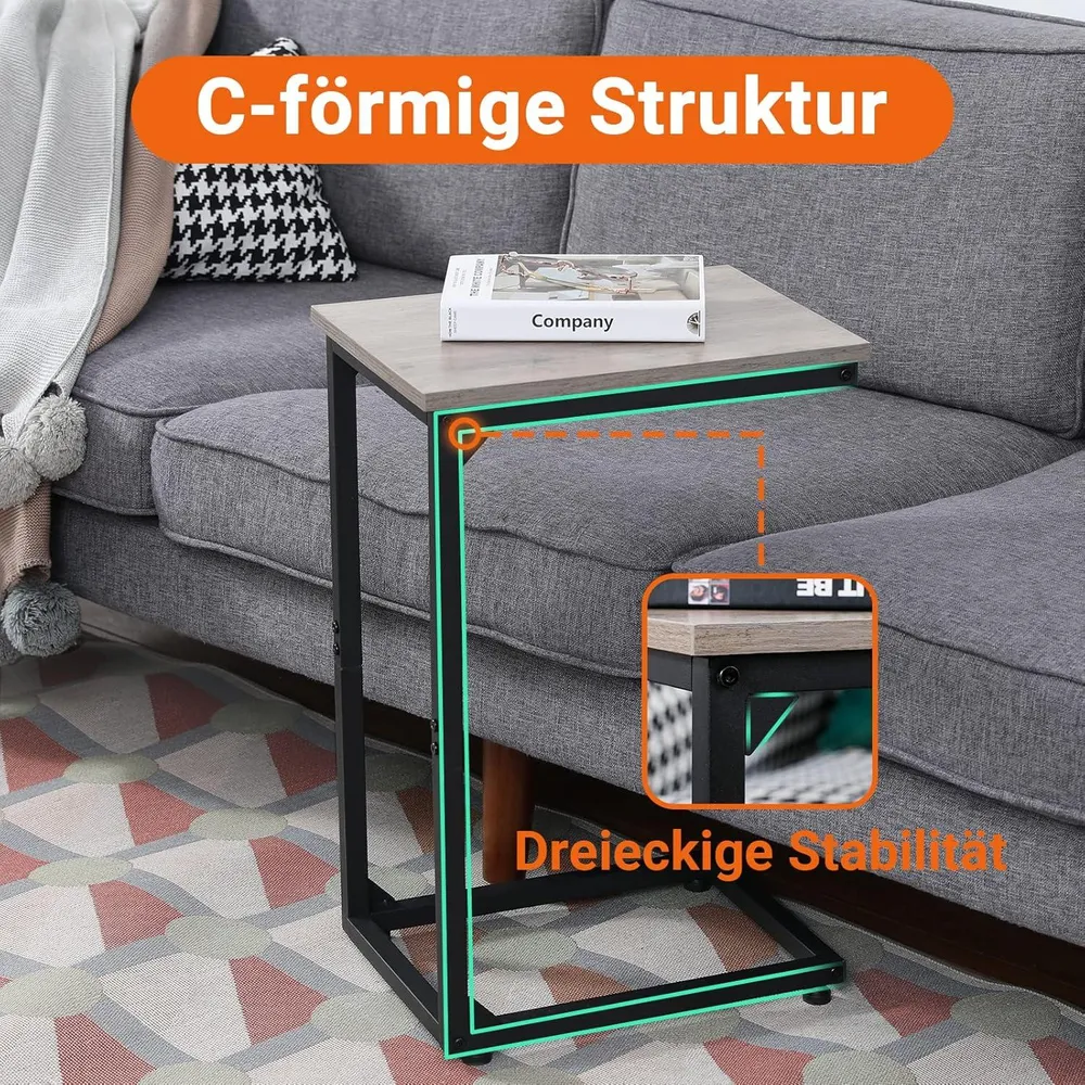 C-förmiger Beistelltisch Höhenverstellbar Holz/Metall 2er