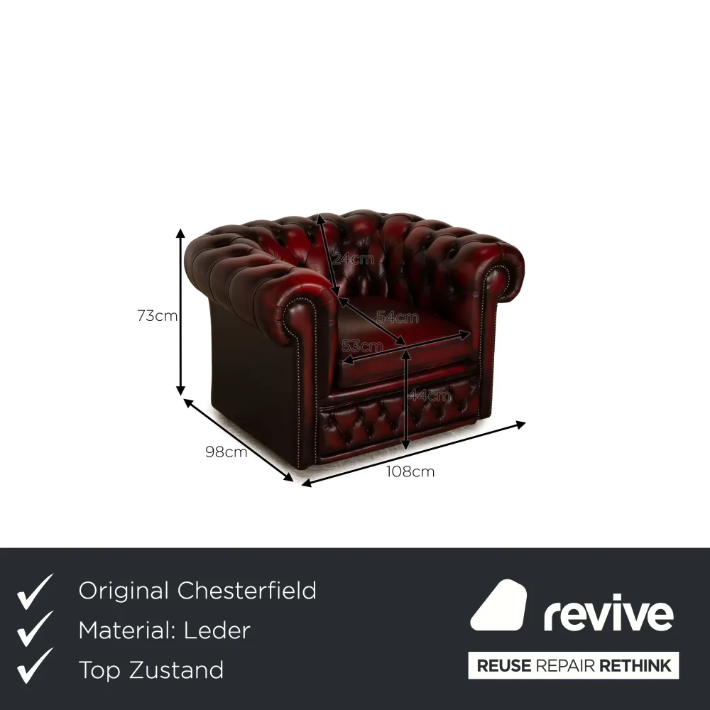 Chesterfield Buckingham Leder Sessel Rot Braun Vintage