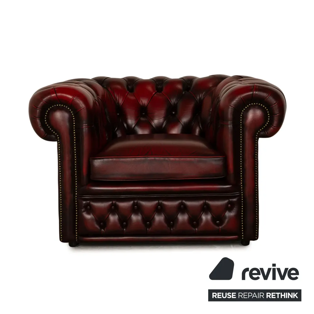 Chesterfield Buckingham Leder Sessel Rot Braun Vintage