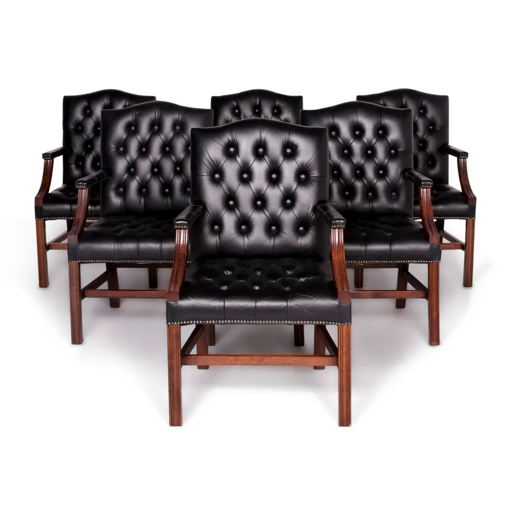 Chesterfield Leder Sessel Garnitur Schwarz Stuhl #9149
