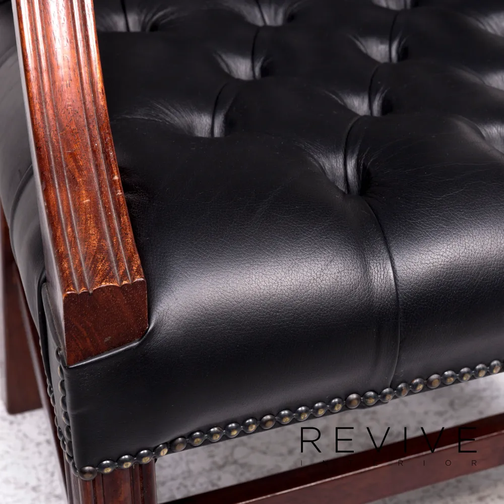 Chesterfield Leder Sessel Garnitur Schwarz Stuhl #9149