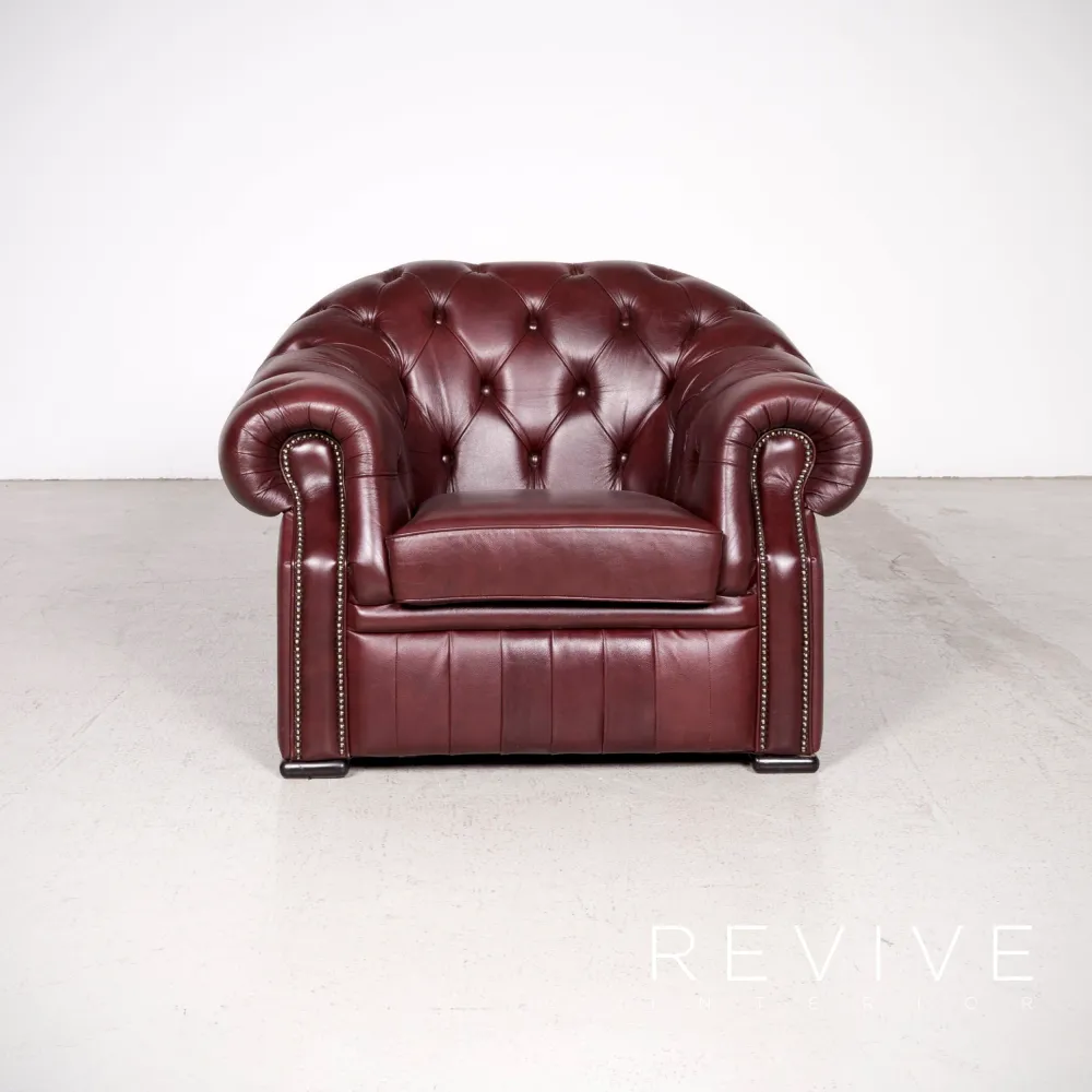 Chesterfield Leder Sessel Rot Echtleder Stuhl Vintage Retro #7926