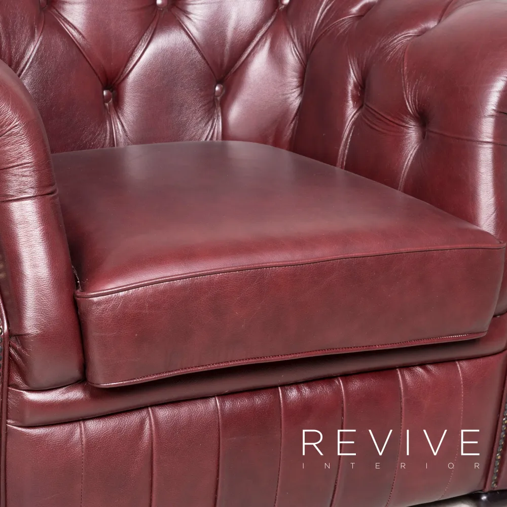 Chesterfield Leder Sessel Rot Echtleder Stuhl Vintage Retro #7926