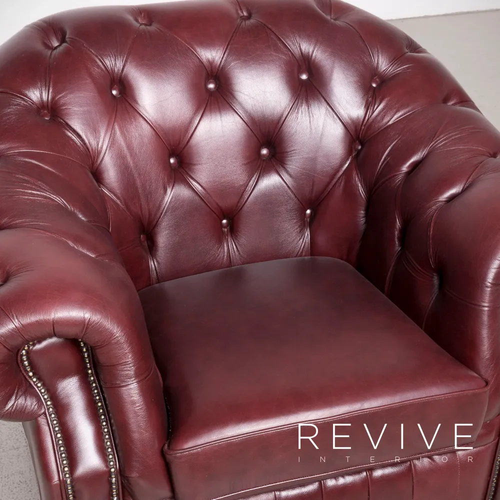 Chesterfield Leder Sessel Rot Echtleder Stuhl Vintage Retro #7926
