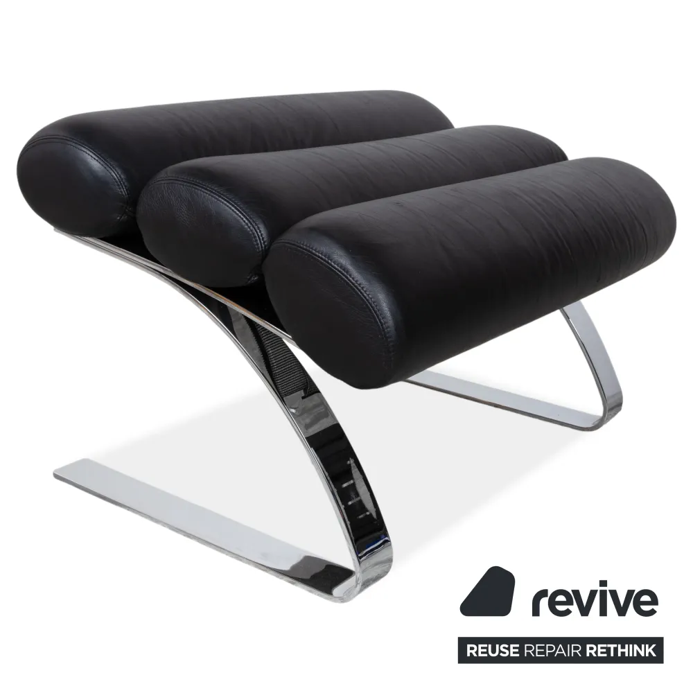 Cor Sinus Leder Chrom Sessel Schwarz inkl. Hocker Freischwinger
