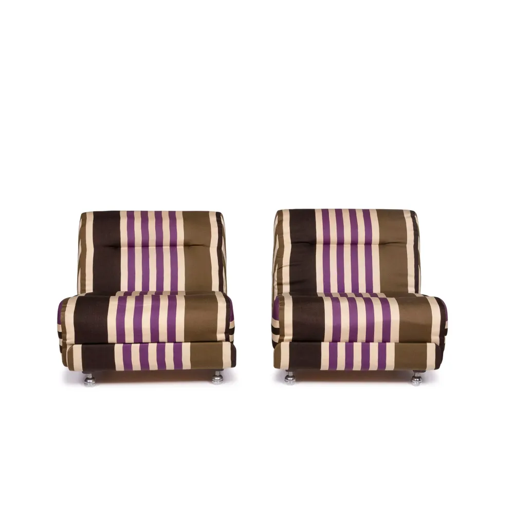 Cor Stoff Sessel Garnitur Multicolor Gestreift Beige 2x Sessel #12165