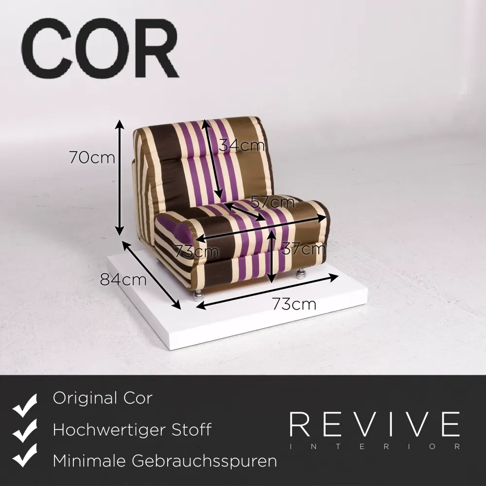 Cor Stoff Sessel Garnitur Multicolor Gestreift Beige 2x Sessel #12165