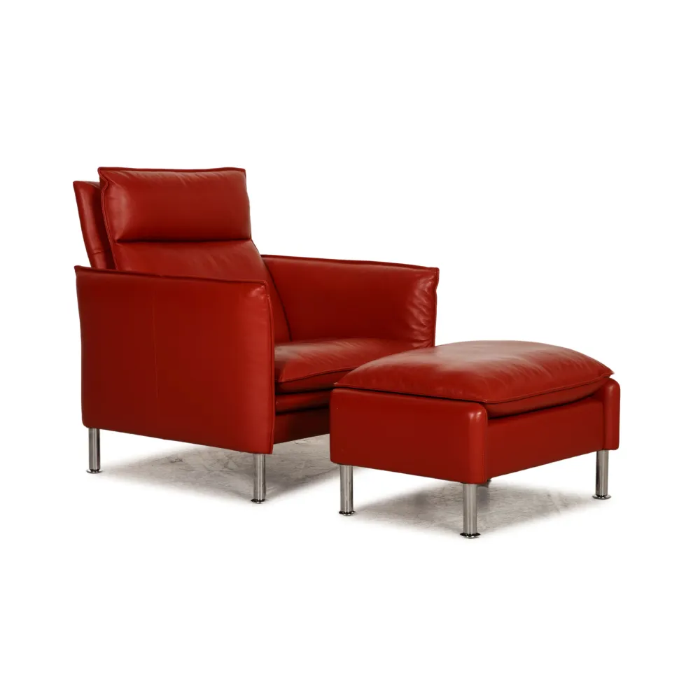 Erpo Porto Leder Sessel Garnitur Rot Hocker Relaxfunktion