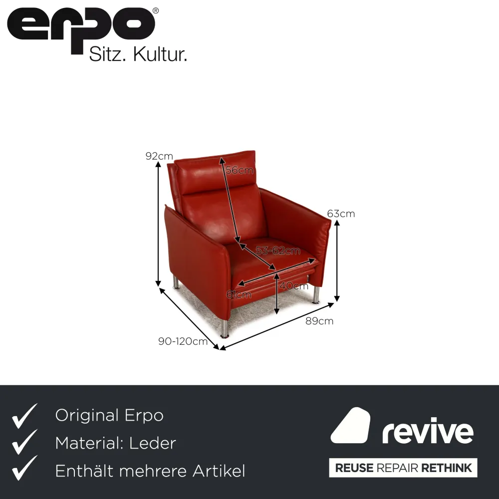 Erpo Porto Leder Sessel Garnitur Rot Hocker Relaxfunktion