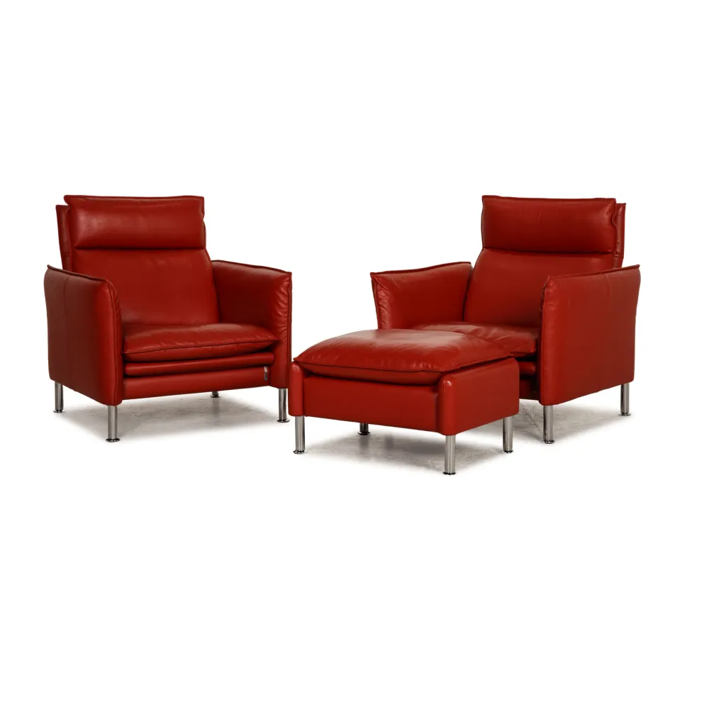 Erpo Porto Leder Sessel Garnitur Rot Hocker Relaxfunktion