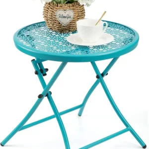 Faltbarer Outdoor Beistelltisch Blau Metall Terrasse Tisch