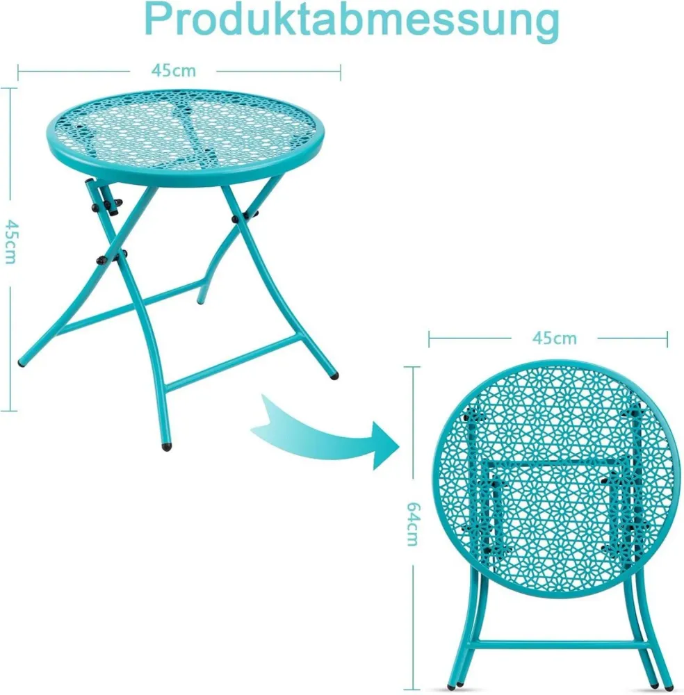 Faltbarer Outdoor Beistelltisch Blau Metall Terrasse Tisch